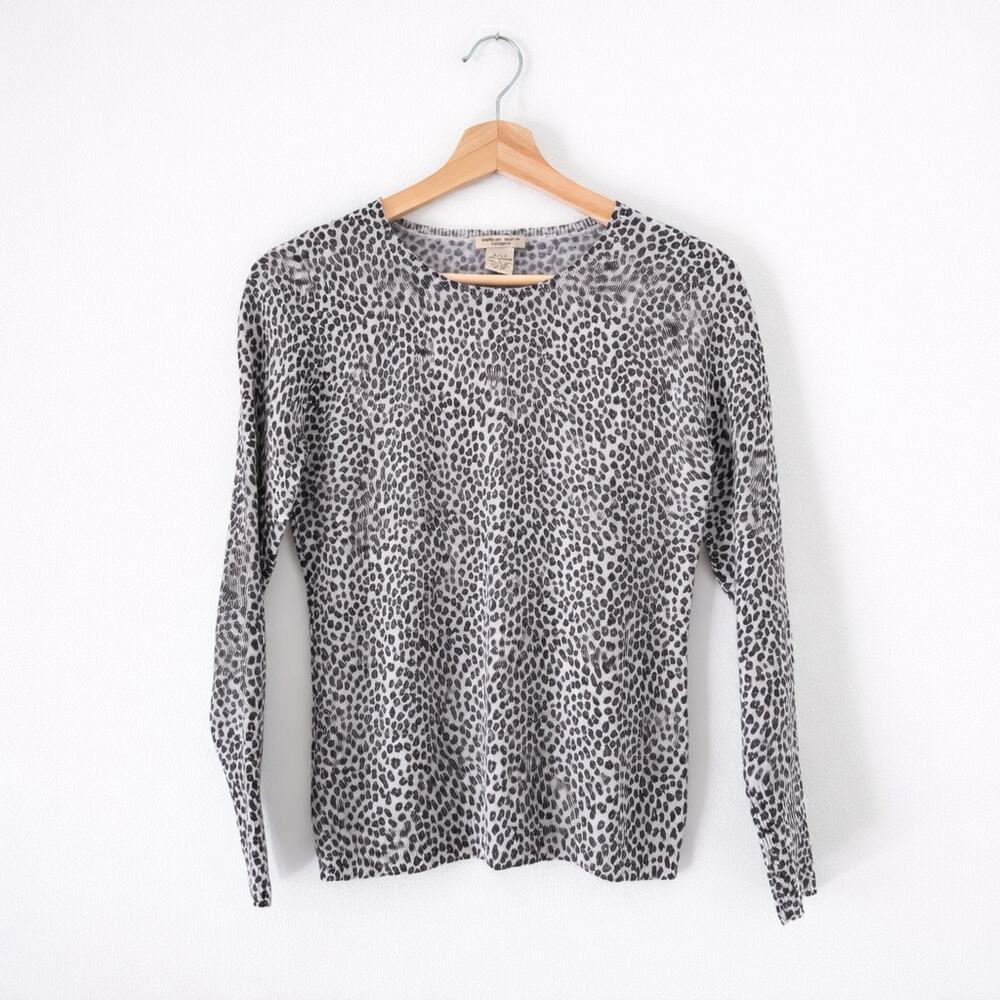 Vertical Design 2-Ply Cashmere Animal Print Crew Pullover Sweater S